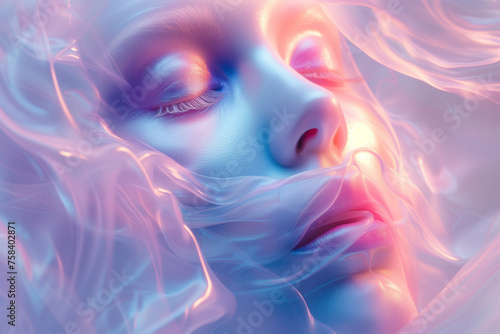 Surreal ethereal portrait in soft pastel tones. Generative AI image photo