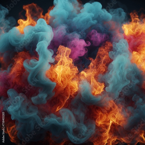 Background of colorful smoke fire, 3D full of style