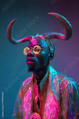 Surreal Deity with Horns Portrait. Generative AI photo