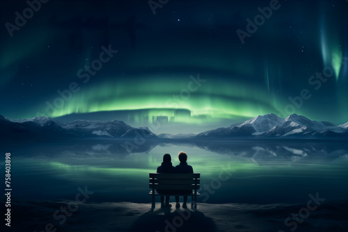 Couple under the mesmerizing Northern Lights Generative AI image