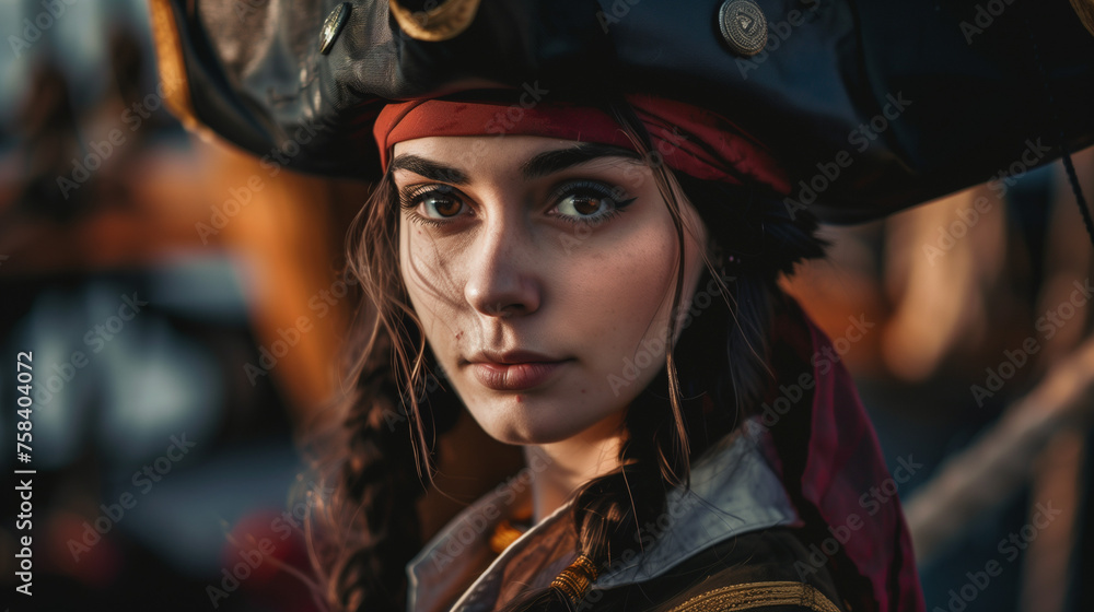 Pirate Woman with Hat on Ship Pirate Woman with Hat on Ship