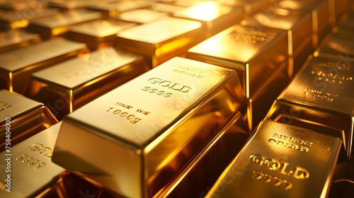 Stacked Shining Gold Bars, preciousness, wealth, investment, valuable