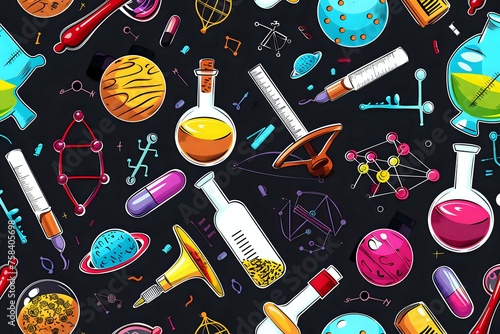 science seamless pattern background. Generative AI