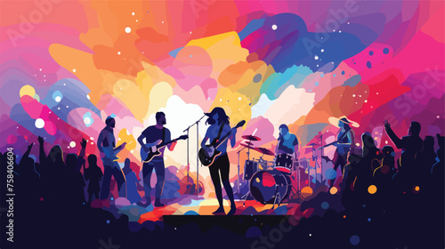 A live band performing on stage with colorful light photo