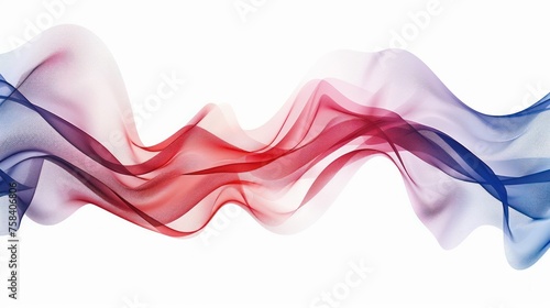 Beautiful transparent abstract dynamic waves in blue and red colors, white background. AI generated