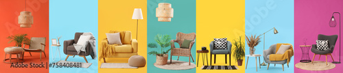 Collage of stylish armchair...