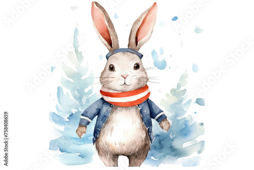 Obraz na płótnie summer illustration blue baby nursery icon nursery illustration fashion watercolor summer nautical rabbit design nautical hello design poster nautical art animal graphic bunny illustration w salonie