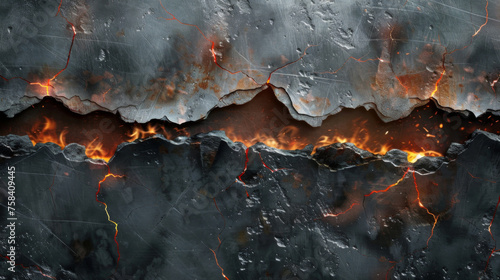 metal texture background that is torn in half with glowing fire edge © MUS_GRAPHIC