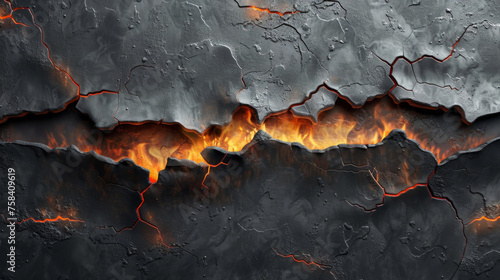 metal texture background that is torn in half with glowing fire edge