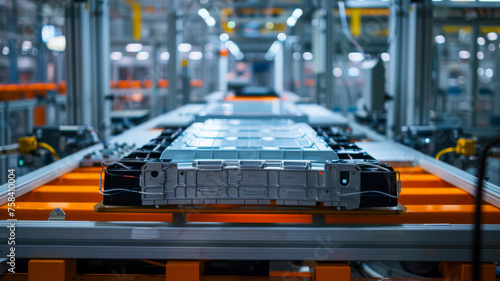wide angle of an ev battery on a production line in a battery factory