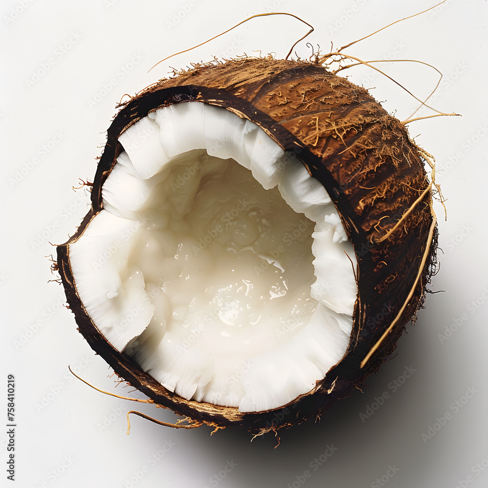 Opened Coconut with Neutral Background generative ai Opened Coconut with Neutral Background generative ai
