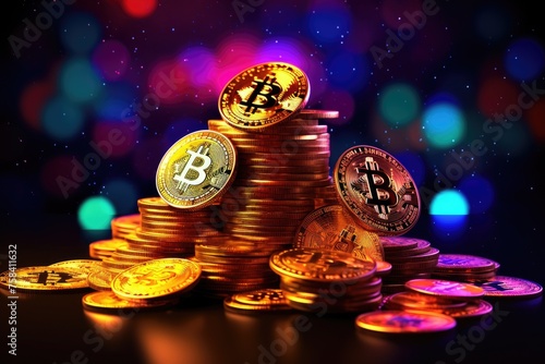 A pile of bitcoin cryptocur...