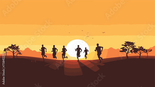 A minimalist pattern of runners in silhouette running