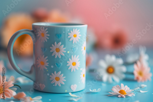 Spring mug with white flowers