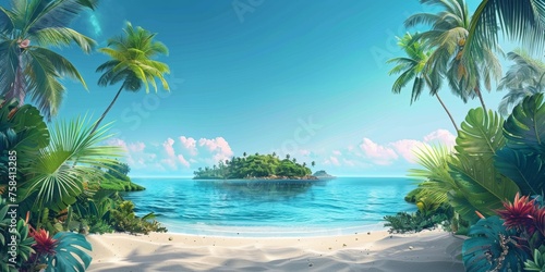 tropical island with palm trees banner copy space summer vacation