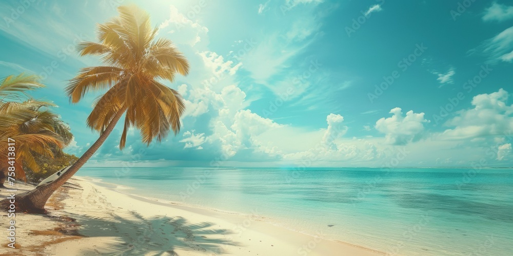 tropical island with palm trees copy space banner vacation summer