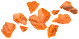 Smoked salmon pieces isolated on white background