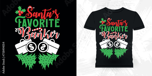 Christmas Lover Funny Loan Officer Retro Vintage Banker T-shirt Design