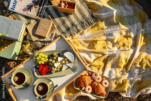 Picnic with tasty food, tea...