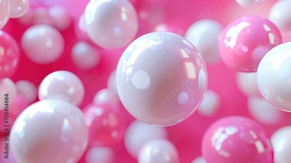 3D Illustration group of white and pink spheres isolated on pink background. AI generated image 3D Illustration group of white and pink spheres isolated on pink background. AI generated image