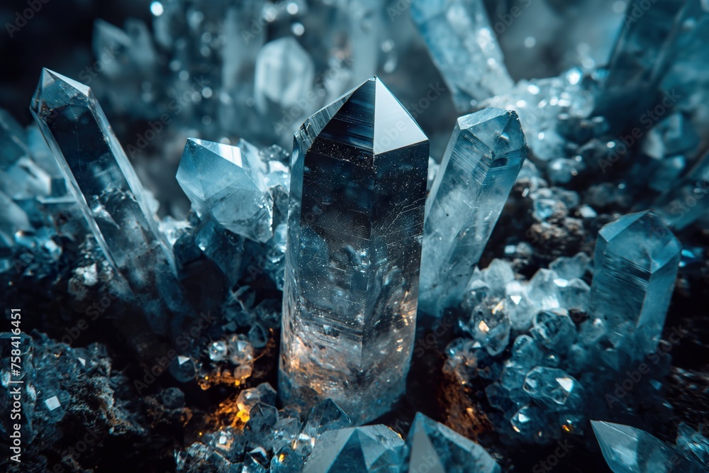 Various crystals scattered on the ground in a close-up view. Various crystals scattered on the ground in a close-up view.