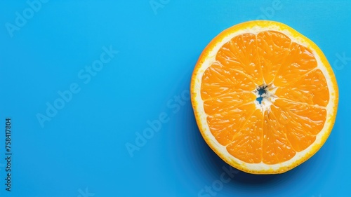 A vibrant orange half on a bold blue background  representing freshness
