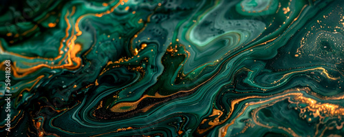 In the palm of luxury, a small marble reveals secrets: green and gold swirls in an intricate dance, a testament to nature's artistry. Banner. Copy space.