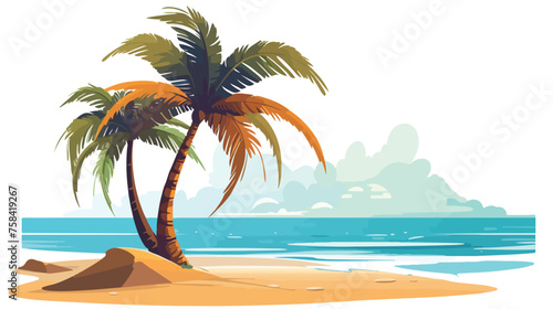 A palm tree swaying gently on a sandy beach 