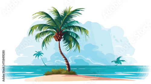 A palm tree swaying gently on a sandy beach 
