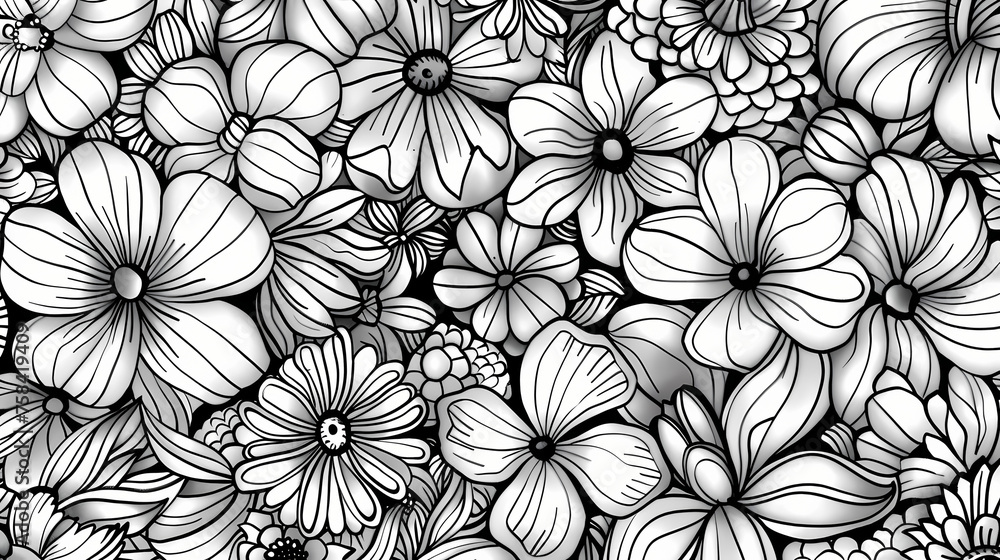 black and white cartoon flower pattern black and white cartoon flower pattern