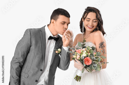 Young wedding couple with b...