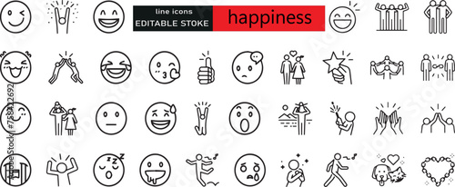 Ensemble d'icônes Joyeuses lignes. Inclut les icônes comme amusant, plaisir, fête, bonne humeur, fête, succès et plus encore.