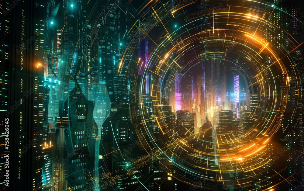 Technology, set of data in the center of the image, information, smart object, technical electronic background Technology, set of data in the center of the image, information, smart object, technical electronic background