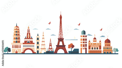 A playful pattern of landmarks like Eiffel Tower