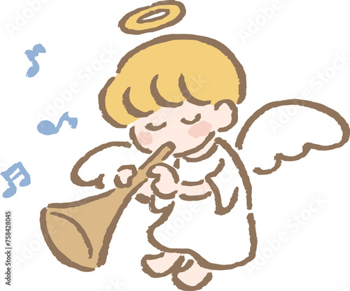 ラッパを演奏する小さな男の子の天使のイラスト