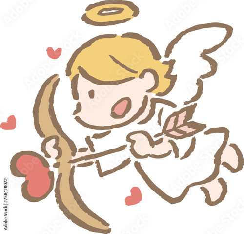 ハートの弓矢を持った小さな女の子の天使のイラスト