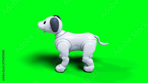 small funny robotic smart dog, pet. Green screen isolate. 3d rendering.