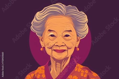 Elegant Elderly Asian Lady with a Graceful Smile, Ideal for Cultural Diversity and Beauty