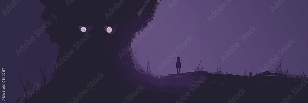 Mysterious Silhouette with Glowing Eyes in the Dark - Imaginative Fear and Curiosity