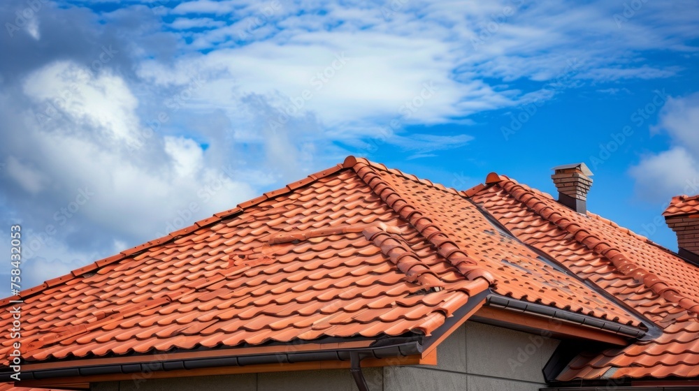 House garret closeup blue sky background