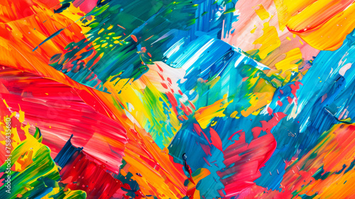 A cacophony of bright colors weaves and overlaps in a vibrant display, epitomizing dynamic energy and abstract artistic expression. Banner. Copy space. photo