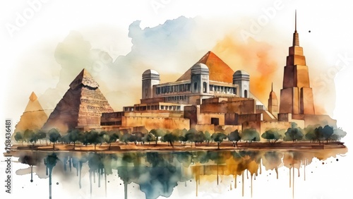 Wallpaper Mural Africa's progress captured in landmarks and modern achievements. Watercolor illustration. Africa Day event. Torontodigital.ca