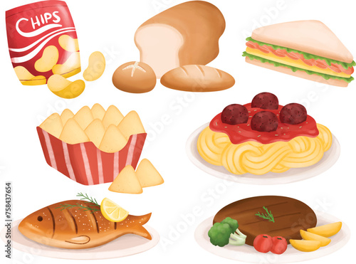 Watercolor Illustration set of Food © Stella
