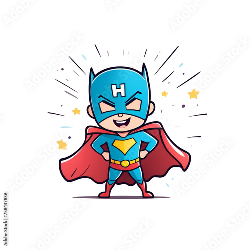 Superhero boy cartoon transparent illustration. Cute super hero character.