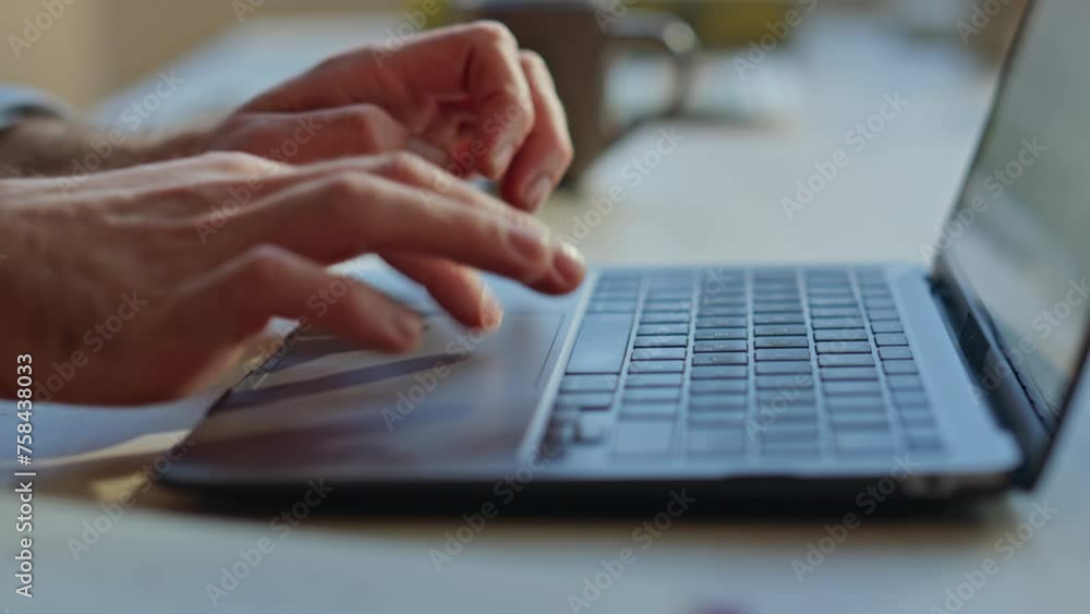 Man hands typing keyboard laptop computer in office closeup. Man fingers working Man hands typing keyboard laptop computer in office closeup. Man fingers working