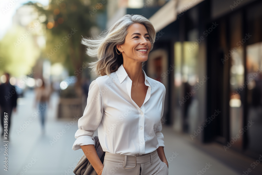 mature business woman walking on the street