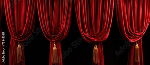 Elegant red drapes with gold tassels  photo