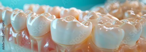 Meticulously rendered molars in a row, depicting dental perfection and hygiene.