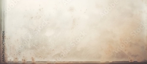 A beige rectangle wall featuring a brown wood border, creating a subtle contrast in tints and shades. The flooring complements the landscape with a cumulus cloudinspired haze photo