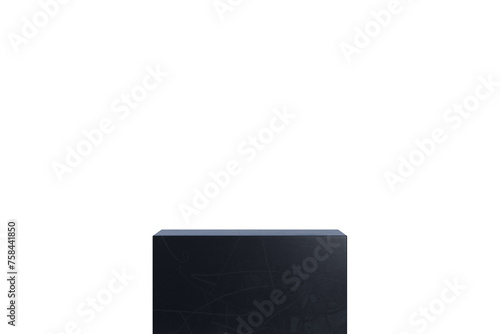 3d Abstract black room with realistic marble black table square pedestal podium and leaf shadow. Minimal design scene for stage product display presentation. Geometric platform.3D render illustration